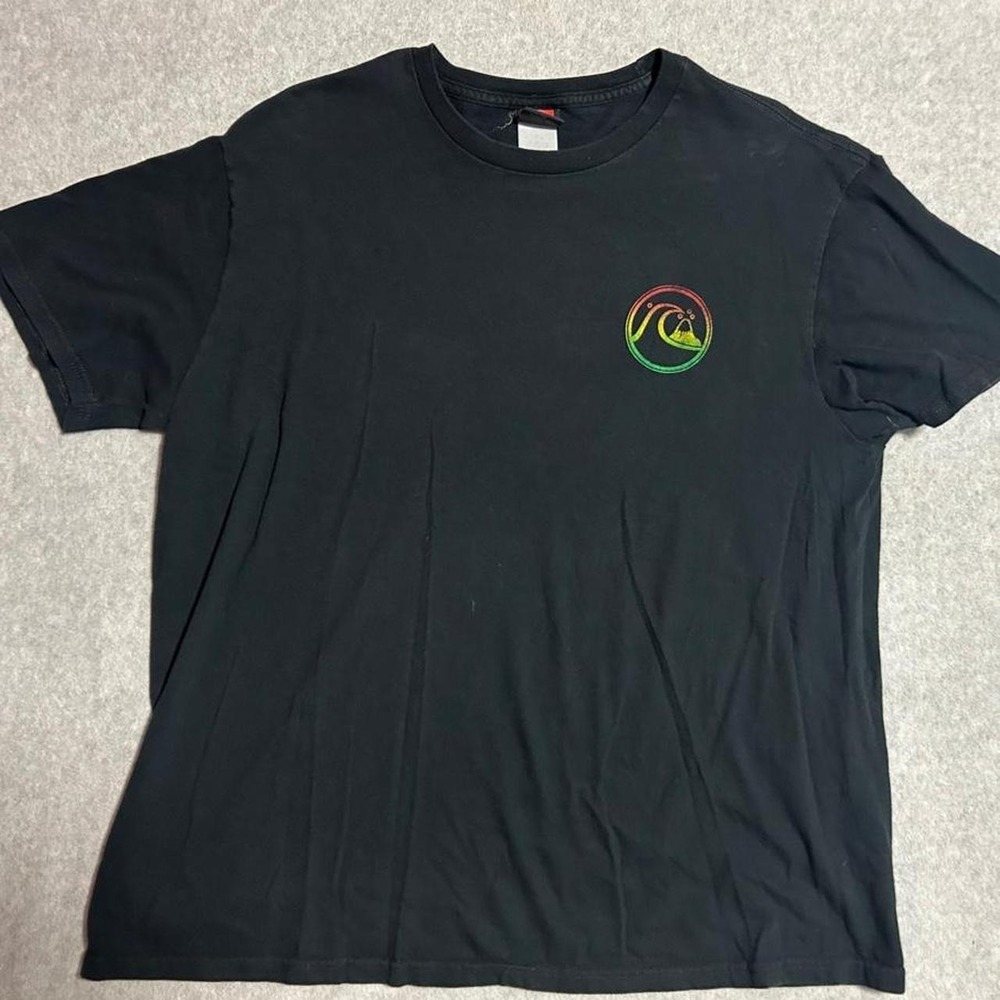 Quiksilver Men's Large black t-shirt with rainbow-colored circular logo